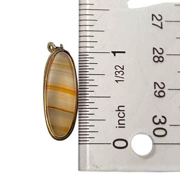 Vintage Jewelry - Vintage Gold and Brown Agate Stone Pendant